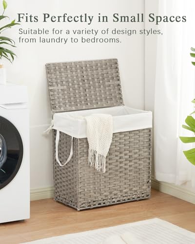 SETVSON Laundry Hamper with Lid Wicker Laundry Basket 112 L (29.6 Gal) Laundry Hampers Handwoven Rattan Clothes Hamper with Handles 3 Removable Liner Bag, 6 Mesh Bags for Bathroom Bedroom Gray - color: Grey, size: 29.6 Gal