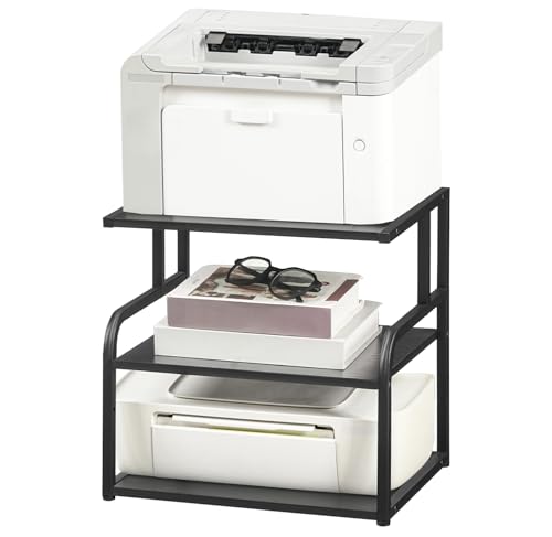 HOOBRO Printer Stand, 3-Tier Desktop Printer Table, Under Desk Printer Storage Office Organizer, Storage Rack with Adjustable Shelf, for Home Office, Kitchen, Living Room, Black BB06PS01