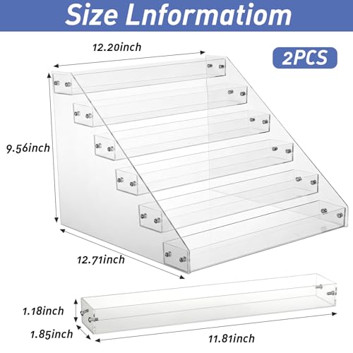 2-Pack 6-Tier Acrylic Display Shelf, Clear Nail Polish Paint Organizer - Wide Slot Multi-Layer Riser for Perfume, Makeup, Figures, Spices, Cards & Stickers