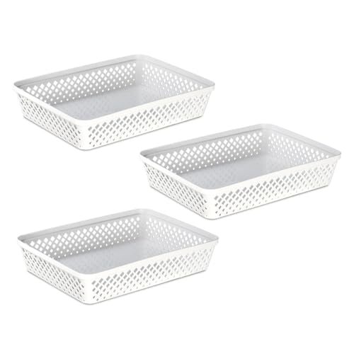Glad Plastic Storage Basket Set - Multipurpose Drawer Trays, Kitchen Pantry Containers, and Bathroom Bins - 3 Pack Large Organizers, White - color: White, size: Large