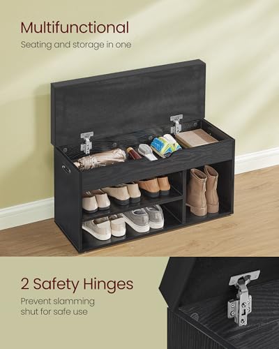 VASAGLE CUSTOS Collection - Storage Bench with Cushion, Shoe Bench, Padded Seat, Hidden Storage, Entryway, Hold up to 300 lb, 11.8 x 31.5 x 17.3 Inches, Ebony Black and Ink Black ULHS030B03 - color: Ebony Black + Ink Black, size: 31.5"W