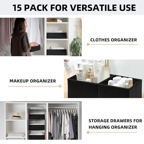 Criusia Closet Drawer Organizer Clothes, 15 Pack Dresser Organizer for Baby Clothes, Fabric Drawer Dividers for Nursery Bedroom (Black) - color: Black