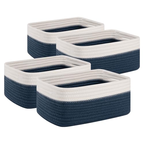 OIAHOMY 4 Pack Storage Baskets for Organizing, Small Bins for Shelves, Cute Decorative Storage Bins, Organizer Baskets for Gifts Empty, 11.8''Lx7.8''Wx4.7''H, Blue/White - color: Blue/White, size: 11.8"*7.8"*4.7"