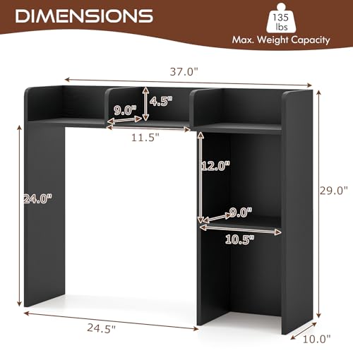 Tangkula Desktop Bookshelf, Countertop Storage Hutch with Shelves for Computer Desk, Desk 3-Tier Display Rack, Multipurpose Wood Desktop Hutch Storage Organizer for Dorm Office (Black,5 Shelves) - color: Black, size: 5 Shelves