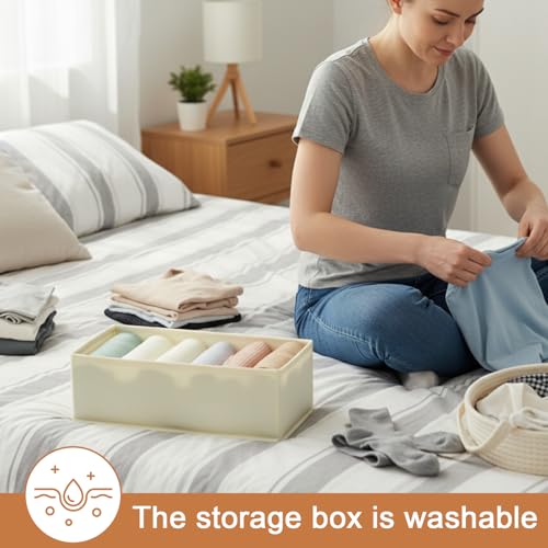 1 Pcs Drawer Organizer Storage Box for Underwear Socks Closet Divider for Wardrobe Dresser Vanity Space Saving Use(6-Grid Off White) - color: Off White-2, size: Small