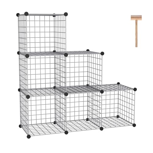 C&AHOME Wire Cube Storage, 6 - Cube Organizer Metal C Grids, Modular Shelves Units, Closet Organizer, Ideal for Home, Office, Living Room, 36.6”L x 12.4”W 36.6”H, Silver Gray UWCS3006G - color: Silver Gray, size: 6 Cube