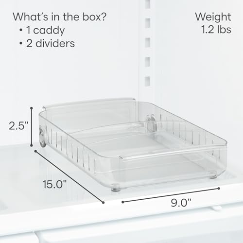 YouCopia RollOut Fridge Caddy BPA-Free Clear Rolling Refrigerator Organizer Bin with Adjustable Dividers and Handles, 9" Wide - size: 9" Wide