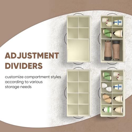 OIAHOMY 2 Pack Shoe Organizer for Closet, Foldable Shoe Storage Bins with Adjustable Dividers, Stackable Oxford Cloth Sneaker Boxes for Entryway Bedroom, Fits Up to 16 Pairs, Beige - color: Beige, size: 2 Pack