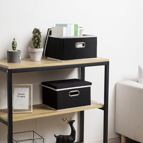 PRANDOM Storage Boxes with Lids [3-Pack] Fabric Collapsible Storage Bins Organizer Containers Baskets Cube with Cover for Home Bedroom Closet Office Nursery Black（11.4X8.6X6.7 - color: Black, size: S(3-Pack)