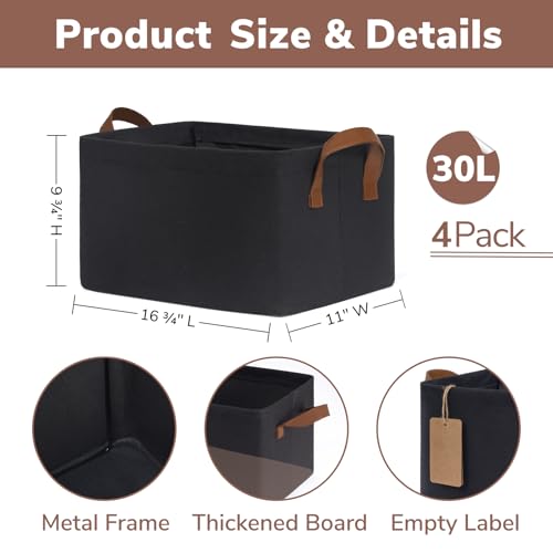 CHICVITA Storage Baskets for Shelves, Large Fabric Storage Bins with Metal Frame, Closet Storage Bins for Clothes Toy Organizer, 16 ¾" L x 11" W x 9 ¾" H, Black, 4-Pack - color: Black 4-Pack, size: 16 ¾" L x 11" W x 9 ¾" H