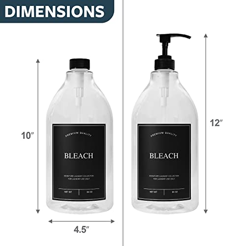 Calindiana Modern Farmhouse Bleach Liquid Laundry Detergent Dispenser for Laundry Room Decor and Organization, PET Plastic Landry Soap Containers with Water Resistant Label, Clear 64oz - color: Clear Bottle/Black Label, style: BLEACH