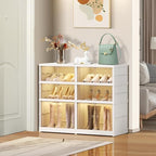 EHAMILY 3 Tier Foldable Shoe Rack Organizer for Closet 6-12Pairs Plastic Collapsible Shoe Racks Shelf for front door entrance Stackable Clear Folding Shoes Storage boxes XLarge Storage Cabinet - size: 3 Tiers 12 Pairs
