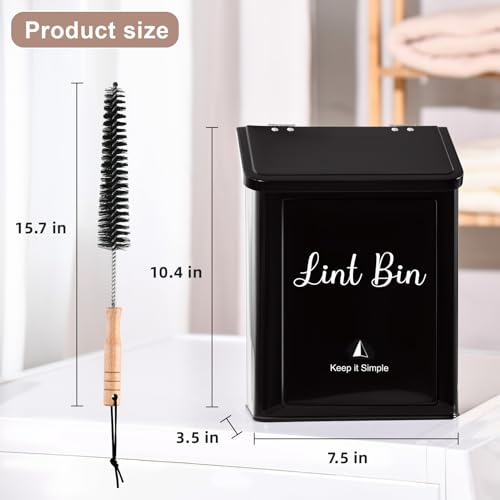 SUBEKYU Metal Magnetic Lint Bin for Laundry Room, Wall Mounted Lint Box Holder Trash Can with Lid for Dryer, Black - color: Black