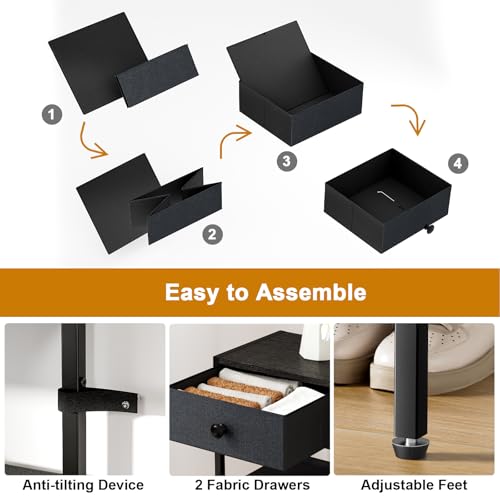 Shoe Rack, 5 Tier Shoe Organizer with 2 Drawers, Metal Shoe Storage for 16-20 Pairs of Shoes with Fabric Shelves and Wooden Top, Narrow Shoe Shelf for Closet Entryway Black Grey - color: Black Grey, size: 5 Tier(27.6 × 10.8 × 37.8)