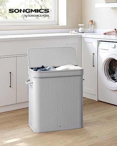 SONGMICS Laundry Hamper with Lid, Bamboo Laundry Basket, Removable Machine Washable Laundry Basket, with Handles, 26.4-Gallons, for Laundry Room, Bedroom, Bathroom, Dove Gray ULCB063G01 - color: Dove Gray, size: 100 L
