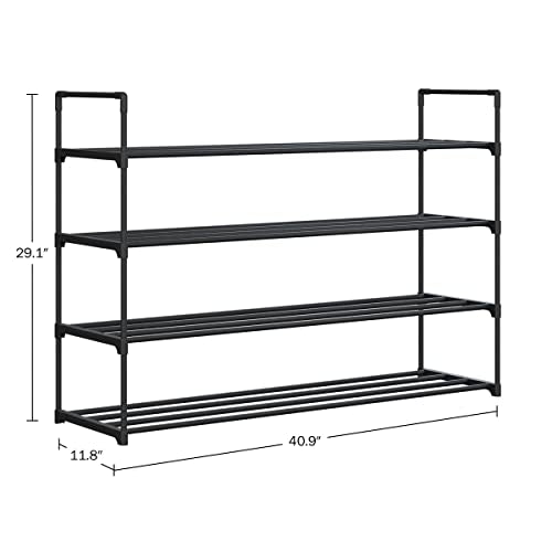 Home-Complete Shoe Rack - 4-Tier Shoe Organizer for Closet, Bathroom, Entryway - Shelf Holds 20 Pairs Sneakers, Heels, Boots (Black) - color: Black, size: 4-Tier