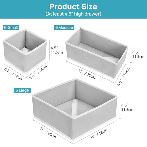 Vtopmart 18 Pack Baby Clothes Organizer, Dresser Drawer Organizer for Baby Clothing, Foldable Fabric Closet Drawer Storage Bins, Dresser Dividers for Bra, Socks, Ties, Scarf - color: Grey