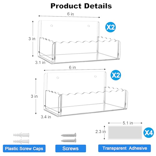 6 inch Spice Rack Wall Mounted,4 Pack Spice Organizer Shelf for Stove Cabinet Pantry Door, Adhesive or Screw Hanging Wall Spice Shelf Storage Holder in Kitchen and RV - Clear Color - color: Clear, size: 6"