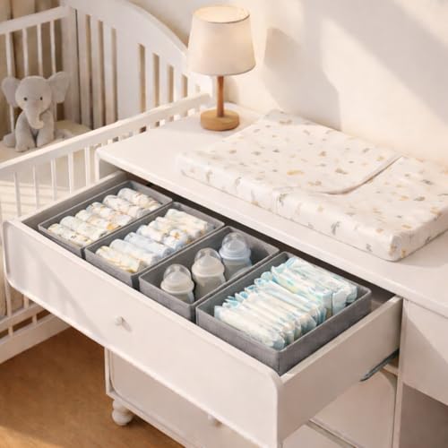 DIMJ Drawer Organizer Clothes - Small Dresser Organizer Underwear Drawer Organizer for Baby Clothes, Socks, Underwear, Bra, Belt, Tie - Grey - color: Grey, size: Set of 3
