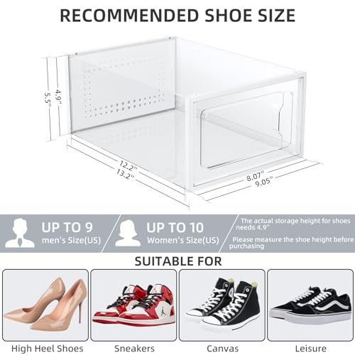 Elechomes Shoe Boxes Clear Plastic Stackable 18 Pack Premium Shoe Organizer Storage for Closet Foldable Shoe Rack Containers Sneaker Display Case Holder Shoe Bin Entryway Drawers Gifts