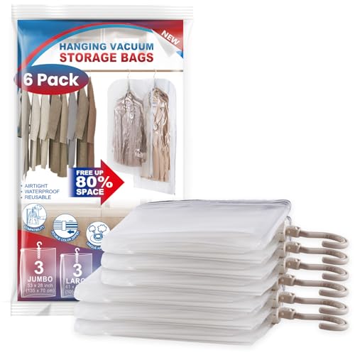 Hanging Vacuum Storage Bags, 6 Pack Large Hanging Space Saver Bags, Vacuum Sealed for Clothes Suits Dress Jackets for Moving Supplies(3 Long, 3 Short) - size: 6-Combo
