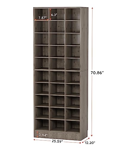 Tribesigns 10-Tier Shoe Storage Cabinet, Gray Wooden Shoe Rack with 30 Cubbies, Freestanding Tall Entryway Shoe Organizer for Closet, Entryway, Living Room - color: Grey