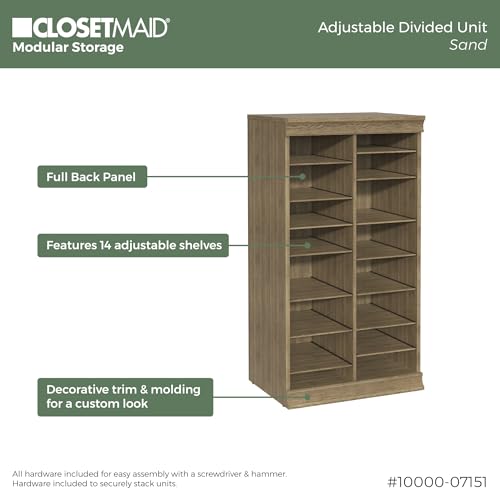 ClosetMaid Modular Adjustable Divided Storage Shelving Unit Organizer, 15.94-Inch D x 40.3-Inch H x 21.38-Inch W, Sand - color: Sand