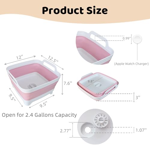 GIMWA Collapsible Wash Basin for Baby Bottles - 2.4 Gallons Portable Wash Bin for RV Camping Sink, Space-Saving Dish Tub (Pink) - color: Pink