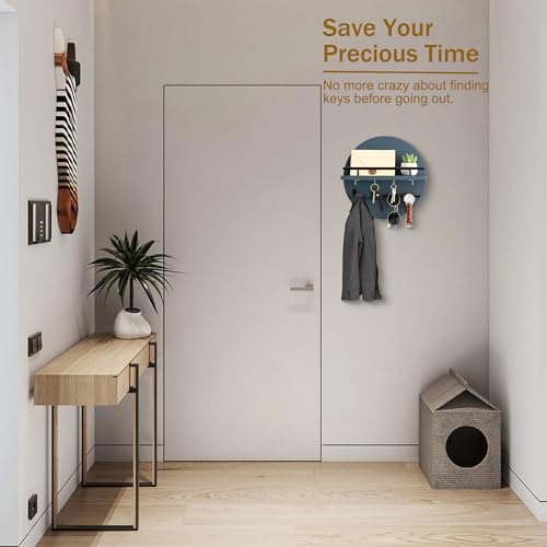 dreampossible Key Holder for Wall Decorative with Shelf and Hooks, Mail Organizer Wall Mount with Sunglasses Holder, Circular Design Entryway Key Rack Hanger, Rustic Home Decor - color: Navy Blue