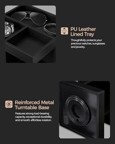 ProCase 3-Tier 360° Rotating Cologne Organizer for men, Large Capacity Wooden Countertop Display Rack for Bathroom & Dresser, Space-Saving Vanity Tray for Perfume & Skincare, Gifts for Him (Black) - color: Black