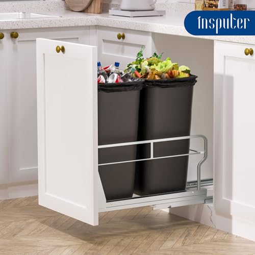 Insputer Dual Pull Out Trash Can Under Cabinet with Soft-Close Slides, Heavy Duty Under Sink Trash Can Kit for Kitchen Sink, Laundry, Garbage Can Not Included, Requires 17" W X 24" D Cabinets - size: Double