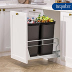 Insputer Dual Pull Out Trash Can Under Cabinet with Soft-Close Slides, Heavy Duty Under Sink Trash Can Kit for Kitchen Sink, Laundry, Garbage Can Not Included, Requires 17" W X 24" D Cabinets - size: Double