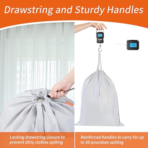 Polecasa Extra Heavy-Duty Laundry Bag 28x36”- Machine Washable Large Storage Bag with Reinforced Handles & Drawstring Closure & ID Tag for College Dorm Travel - Silver - color: Silver, size: 28" x 36" | 1 Pack