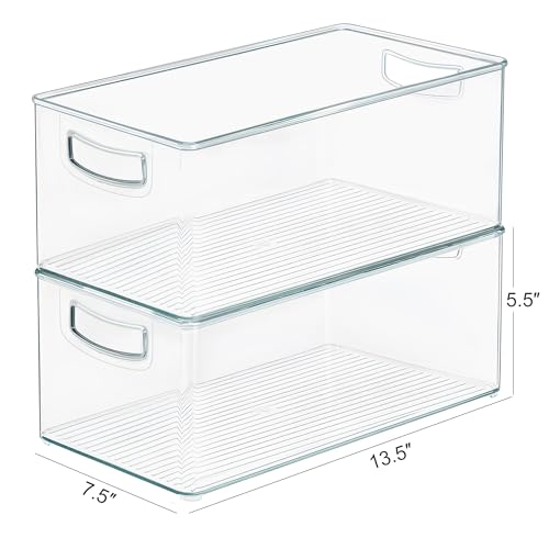 Heyuzb 2 Pack Clear Freezer Organizer Bins Stackable Storage Bins with Side Handles for Kitchen Pantry Cabinet Organzation and Storage - size: 2 PACK