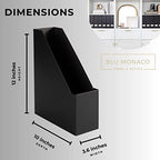 BLU MONACO | Cardboard Magazine File Holder Set of 6 Black | Vertical Magazine File Holder with Gold Label Slots | Standing File Holder and Cardboard Bins for Shelves Desk Storage - color: Black & Gold