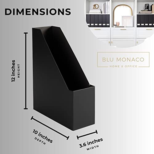 BLU MONACO | Cardboard Magazine File Holder Set of 6 Black | Vertical Magazine File Holder with Gold Label Slots | Standing File Holder and Cardboard Bins for Shelves Desk Storage - color: Black & Gold