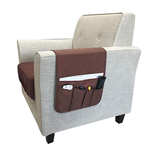 Couch Sofa Armrest Organiser Arm Chair Caddy Bedside Storage Pocket with 6 Pockets TV Remote Holder Bed Storage Pocket Bag for Cellphone Tablet Notepad Book Magazines DVD Glasses - color: #D Coffee (Polyester)