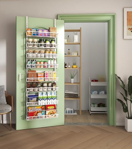 Mefirt Over The Door Pantry Organizer, Wall Mount Spice Rack, Pantry Hanging Storage and Organization, 8 Adjustable Baskets Heavy-Duty Metal for Home & Kitchen, Back of Door Seasoning Rack - White - color: White, size: 8-Tier