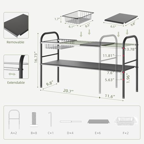 NETEL Under Sink Organizers and Storage, 2 Tier Expandable Under Cabinet Organizer Shelf with 2 Baskets and 6 Panels, Expandable Shelf for Cupboard, Kitchen, Bathroom, Shoe Storage Rack - size: 6 Panels and 2 Baskets