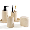 Bathroom Accessories Set, Travertine Stone-Look, 5 PCS Bathroom Accessory Set with 13.53 OZ Soap Dispenser, Toothbrush Holder, Tumbler, Vanity Tray, Cotton Swab Jars for Countertop (Yellow) - color: Yellow 5 Pcs