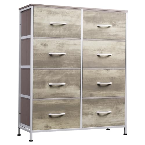 WLIVE Fabric Dresser for Bedroom, Tall Dresser with 8 Drawers, Storage Tower with Fabric Bins, Double Dressers, Chest of Drawers for Closet, Living Room, Hallway, Greige - color: Greige, style: General