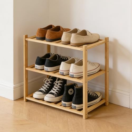 Small Shoe Rack, Multipurpose 3 Tier Shoe Organizers Rack，Small Bamboo Shelfs for Shoes, Plants, Books, Living Room, Hallway Bedroom, Bathroom (3 Tier) - size: 3 Tier