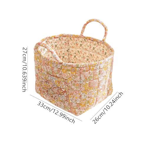 Boho Fabric Storage Basket, Boho Floral Laundry Baskets, Folding Bohemian Style Puffer Quilted Tote, Spring Vintage Storage Bag Organizer Large Capacity with Handle & Front Pocket - color: Yellow