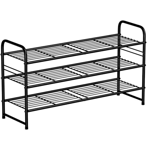 SUFAUY 3-Tier Shoe Rack, Closet Metal 33" Wide Shoe Rack Organizer Heavy Duty, Stackable, Black - color: Black, size: 3 Tier