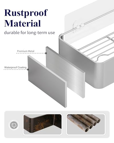Kitsure Shower Caddy - 2 Pack Adhesive Shower Organizer, Rustproof Metal Shelves, No-Drill Bathroom Organizers and Storage, Silver Grey, XX-Large - color: Silver Grey, size: XX-Large