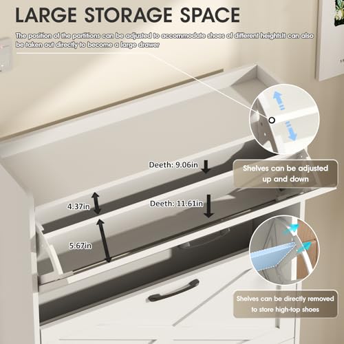 Maupvit Shoe Storage Cabinet with 3 Flip Drawers, Freestanding Organizer with Metal Legs for Entryway, Narrow Shoe Rack Cabinet, White - color: White, style: 3-Drawers