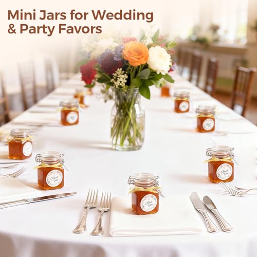 ComSaf Set of 12 Square Glass Spice Jars with Airtight Lids (4 Oz), Mini Favor Jars with Wire Clamp for Honey, Herbs & Farmhouse Kitchen Pantry Organization, with Funnel & Labels - size: 4oz*12