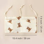 Muslin Cotton Baby Bedside Hanging Storage Bag, 2-Pocket Crib Diaper Caddy Organizer, Nursery Organization Holder for Cribs, Playard, Changing Table or Wall, Milk Bottle Bib Organizing Oatmeal