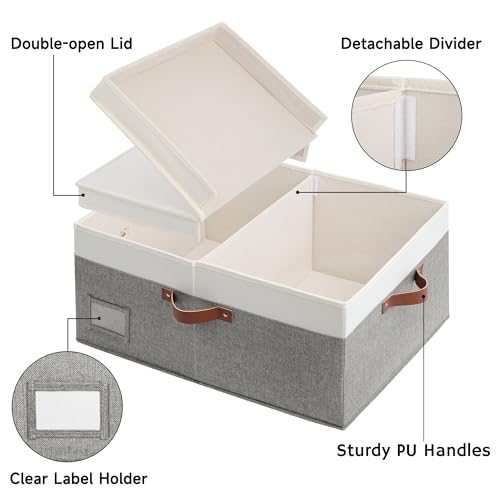 GRANNY SAYS Decorative Storage Boxes with Lids, Collapsible Large Closet Storage Bins with Label, Fabric Storage Bins for Clothes, White&Gray - color: Dark Gray&Ivory, size: Extra Large - 1 Pack