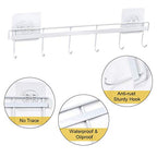 YiZhi Adhesive Wall Hooks Rack Kitchen Rail, Space Saving Utensil Holder No Drilling Wall Mounted Accessory Hanger with 6 Hooks for Kitchen Bathroom Bedroom Pack of 2 (White) - color: White
